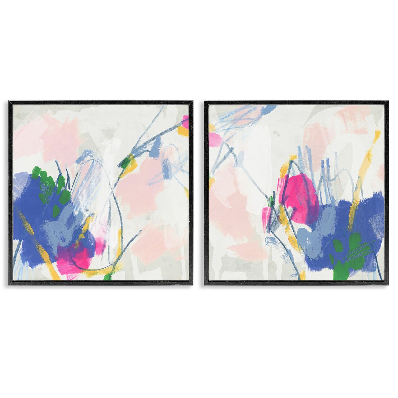 Stupell Industries Pink Blue Pop Abstract 2 pc Framed Giclee Wall Art Set Design by June Erica Vess